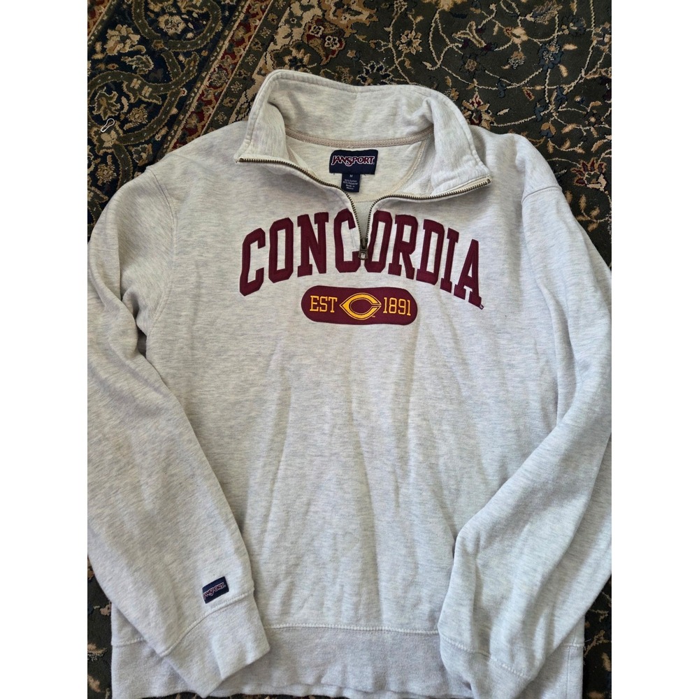 Vintage Jansport Concordia Est 1891 Quarter Zip Sweatshirt Light Gray Size M